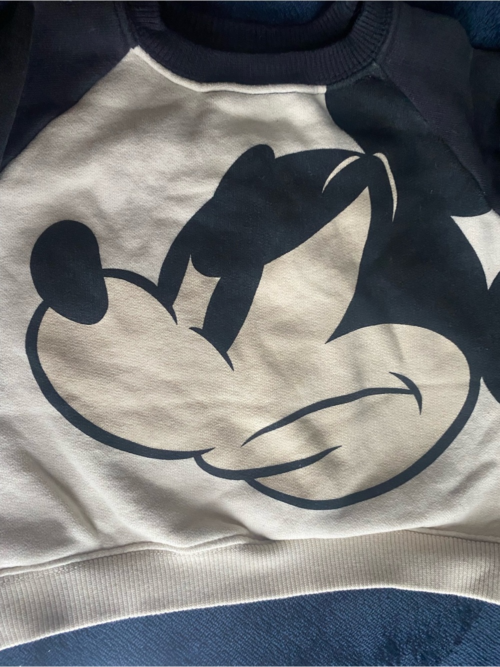 Zara Cream and Navy Mickey Mouse Graphic Sweatshirt